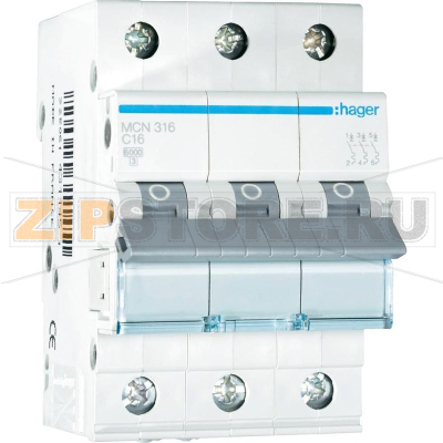 Выключатель автоматический 3-полюсной, 16 А, 1 шт Hager MCN316 