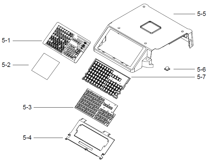 Детали (запчасти) верхней крышки весов (корпус, клавиатура, клавиатурная накладка) весов DIGI SM-300 Pole. Сборочный чертеж.