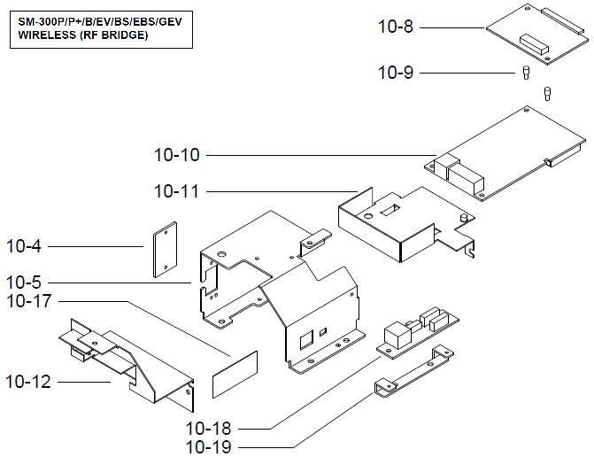 Детали (запчасти) узла интерфейсного модуля (интерфейс беспроводной связи Wireless (RF bridge), крепление, винты) весов DIGI SM-300 Pole. Сборочный чертеж.