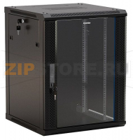 Hyperline TWB-1266-GP-RAL9004 Шкаф настенный 19-дюймовый (19"), 12U, 650x600х600мм, стеклянная дверь с перфорацией по бокам, ручка с замком, цвет черный (RAL 9004)