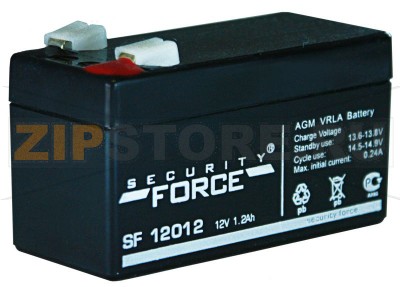 Security Force SF 12012 Аккумулятор AGM VRLA Battery - Security Force SF 12012Характеристики: Напряжение - 12V; Емкость - 1,2Ah;Габариты: длина 97 мм, ширина 43 мм, высота 58 мм, вес: 0,47 кг, Тип Клемм: Нож F1