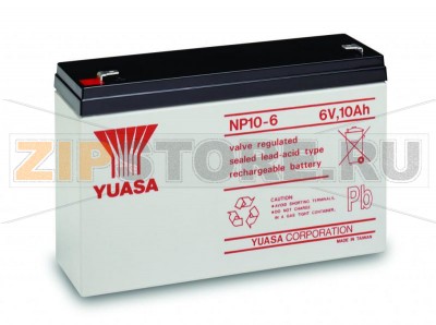 YUASA NP10-6 Необслуживаемый герметизированный AGM аккумулятор YUASA NP10-6 Характеристики: Напряжение - 6 В; Емкость - 10 Ач; Габариты: длина 151 мм, ширина 50 мм, высота 94 мм, вес: 1,93 кг