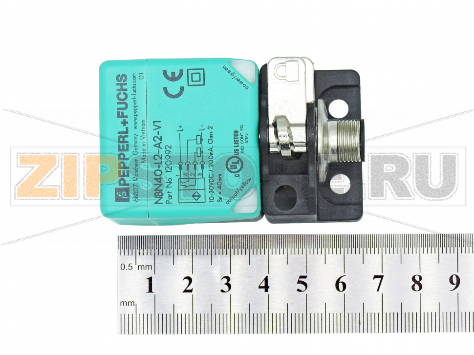 Индуктивный датчик Inductive sensor NBN40-L2-A2-V1 Pepperl+Fuchs General specificationsSwitching functioncomplementaryOutput typePNPRated operating distance40 mmInstallationnon-flushOutput polarityDCAssured operating distance0 ... 32.4 mmActual operating distance36 ... 44 mmReduction factor rAl 0.31Reduction factor rCu 0.3Reduction factor r304 0.74Reduction factor rBrass 0.39Nominal ratingsOperating voltage10 ... 30 V DCSwitching frequency0 ... 180 HzHysteresistyp. 5  %Reverse polarity protectionreverse polarity protectedShort-circuit protectionpulsingVoltage drop&le 2 VOperating current0 ... 200 mAOff-state current0 ... 0.5 mANo-load supply current&le 20 mAOperating voltage indicatorLED, greenSwitching state indicatorLED, yellowFunctional safety related parametersMTTFd1230 aMission Time (TM)20 aDiagnostic Coverage (DC)0 %Approvals and certificatesEAC conformityTR&nbspCU 020/2011Protection classIIRated insulation voltage253 VRated impulse withstand voltage4000 VUL approvalcULus Listed, General PurposeCCC approvalCCC approval / marking not required for products rated &le36 VAmbient conditionsAmbient temperature-25 ... 85 °C (-13 ... 185 °F)Storage temperature-40 ... 85 °C (-40 ... 185 °F)Mechanical specificationsConnection typeConnector M12 x 1 , 4-pinHousing materialPASensing facePAHousing diameterDegree of protectionIP69K