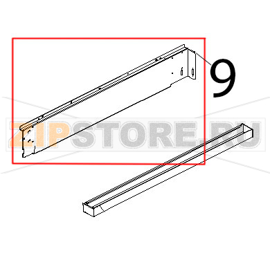 Profilo inf. inox facciata muffola Unox XV 703G Profilo inf. inox facciata muffola Unox XV 703GЗапчасть на деталировке под номером: 9