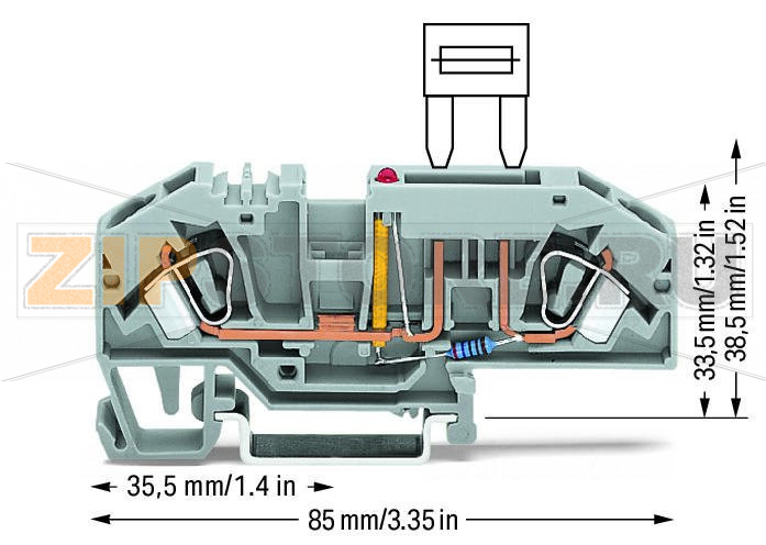2-conductor fuse terminal block; for automotive blade-style fuses; with test option; with blown fuse indication by LED; 24 V; for DIN-rail 35 x 15 and 35 x 7.5; 6 mm; CAGE CLAMP®; 6,00 mm; gray Wago 282-698/281-434 