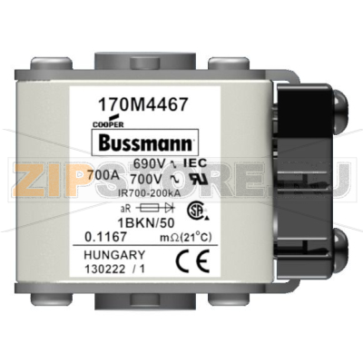 Предохранитель, 700 A, AC 690 В, 200 кА, size 1, aR, IEC UL Eaton FUSE 700A 690V 1BKN/50 AR UC 