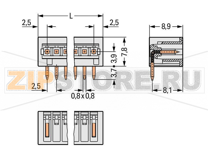 MCS MICRO Вилка THT; 0.8 x 0.8 mm solder pin; угловые; 100% защита от неправильного подсоединения; Шаг контактов 2,5 мм; 6-пол.; светло-серые Wago 733-366 100?-процентная защита от неправильного подсоединения, только части с одинаковым количеством полюсов могут быть соединены.Возможны варианты кодировки...