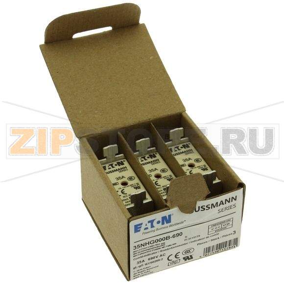 Предохранитель, 35 A, AC 690 В, 120 кА, NH000, gL/gG, IEC Eaton NH FUSE 35AMP 690V SIZE 000 GG MGL 