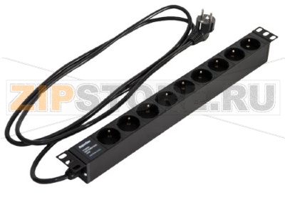 Hyperline SHE19-9SH-2.5EU Блок розеток для 19&quot; шкафов, горизонтальный, 9 розеток Schuko (16A), 250В, кабель питания 3х1.5мм2, длина 2.5 м, с вилкой Schuko, 482.6x44.4x44.4мм (ДхШхВ) 