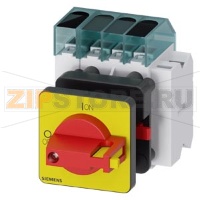 Главный выключатель 3-пол. + N, lu 63A рабоч.коммутация при AC-23 A при 400В 22,0кВт фронт уст. базовая устан. с центр. отверст. 22,5мм ручка черный красный/желтый 48 x 48мм с доп. конт. 1NO+1NC Siemens 3LD3450-1TL13