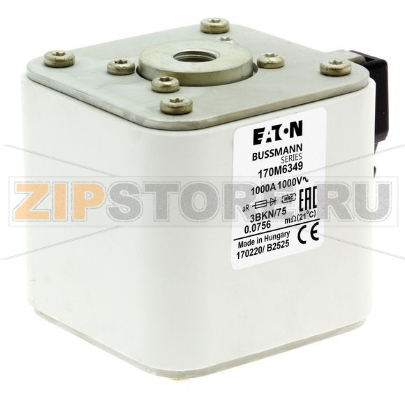 Предохранитель, 1100 A, AC 1000 В, 100 кА, size 3, 76x92x76 мм, aR, IEC UL Eaton FUSE 1100A 10 