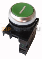 Кнопка в сборе, замыкающий контакт, зеленая с обозначением I Eaton M22-D-G-X1/K10