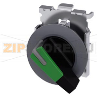 АКТУАТОР ПОВОРОТНОГО ПЕРЕКЛЮЧАТЕЛЯ С ВОЗМОЖНОСТЬЮ ПОДСВЕТКИ, 30MM, КРУГЛ., МЕТАЛЛ МАТОВЫЙ, РУКОЯТКА ДЛИННАЯ ЧЁРНАЯ С ЗЕЛЁНОЙ ВСТАВКОЙ, ПЛОСКОЕ ФРОНТАЛЬНОЕ КОЛЬЦО, 2 КОММУТАЦИОННЫХ ПОЛОЖЕНИЯ: O<I, БЕЗ ФИКСАЦИИ, УГОЛ ПОВОРОТА РУКОЯТКИ 45 ГРАД. : 10:30Ч./12Ч