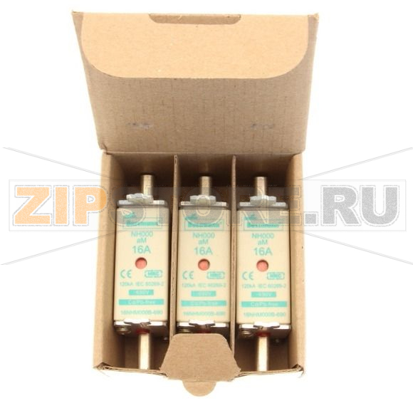 Предохранитель, 16 A, AC 690 В, 120 кА, NH000, aM, IEC Eaton NH FUSE 16AMP 690V aM SIZE 000 