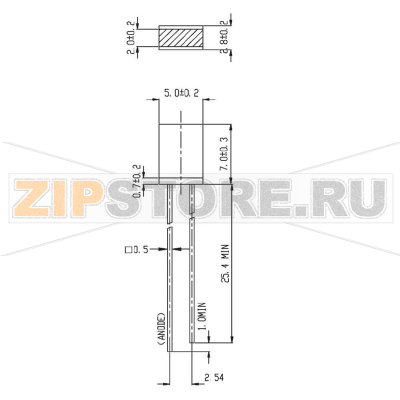 Светодиод квадратный, желтый, 2x5 мм, 2.3 мкд, 180°, 10 мА, 2 В Everlight Opto 514UYD 