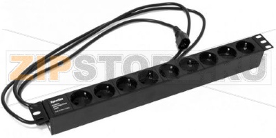 Hyperline SHE19-9SH-2.5IEC Блок розеток для 19&quot; шкафов, горизонтальный, 9 розеток Schuko (10A), 250В, кабель питания 3х1.0мм2, длина 2.5 м, с вилкой IEC 320 C14, 482.6x44.4x44.4мм (ДхШхВ) 
