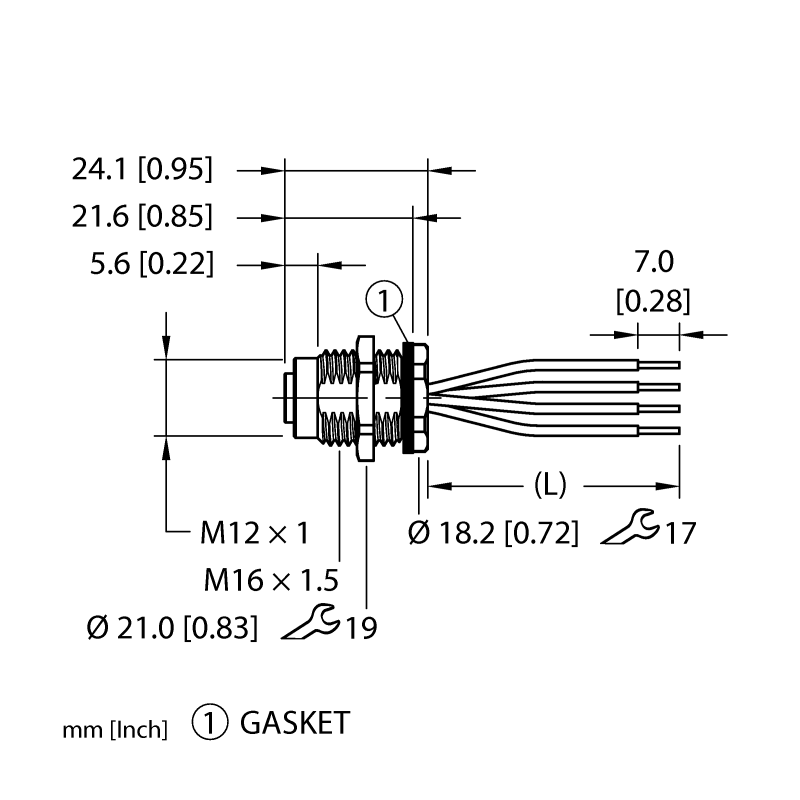 Разъем фланцевый M12 (мама) Turck FKFD46PT-1/M16 
