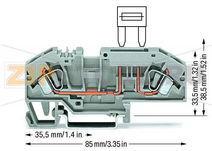 2-conductor fuse terminal block; for automotive blade-style fuses; with test option; without blown fuse indication; 6 mm; CAGE CLAMP®; 6,00 mm; gray Wago 282-696 