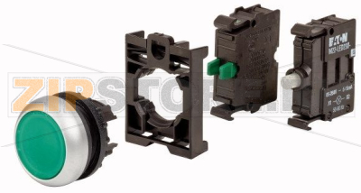 Кнопка зеленая, без фиксации с подсветкой, 1НО, 230В AC Eaton M22-DL-G-K10LED230-BVP 