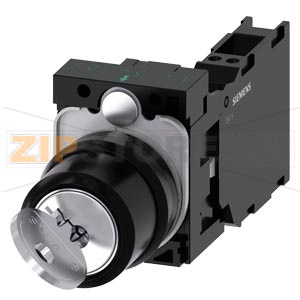 Переключатель с ключом Ronis, 22 мм, кругл., пластмасса с металлическим фронтальным кольцом, номер замка SB30, с 2 ключами, 2 положения переключателя O-I, с фиксацией, 10:30 ч/13:30 ч, извлечение ключа O+II, с держателем, 1 НО + 1 НЗ, подключение на пружи 