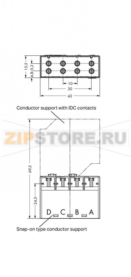 Snap-on type conductor support; 4-пол. Wago 267-324 Универсальная модульная система соединения, от 5 до 11 контактовВозможность расширения системы в будущемКомпактный дизайн...