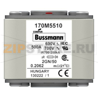 Предохранитель, 500 A, AC 690 В, size 2, 61x77x51 мм, aR, IEC UL Eaton FUSE 500A 690V 2GN/50 A