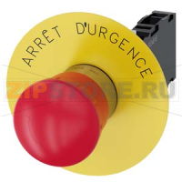 АВАРИЙНАЯ ГРИБОВИДНАЯ КНОПКА, 22MM, КРУГЛАЯ, МЕТАЛЛИЧЕСКАЯ ГЛЯНЦЕВАЯ, КРАСНАЯ, 40MM, С ФИКСАЦИЕЙ, ДЕБЛОКИРОВКА ПОВОРОТОМ, С ЖЁЛТОЙ ПОДЛОЖКОЙ, НАДПИСЬ: ARRET D&#39;URGENCE, С ДЕРЖАТЕЛЕМ, 1NO+1NC, ВИНТОВЫЕ КЛЕММЫ Siemens 3SU1150-1HB20-1FJ0