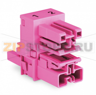 h-distribution connector; 2-pole; Cod. B; 1 input; 2 outputs; outputs on both sides; 2 locking levers; pink Wago 770-1610 Protected against mismating and maintenance-freeComponents can be clearly printed on and color-coded to meet custom requirements....
