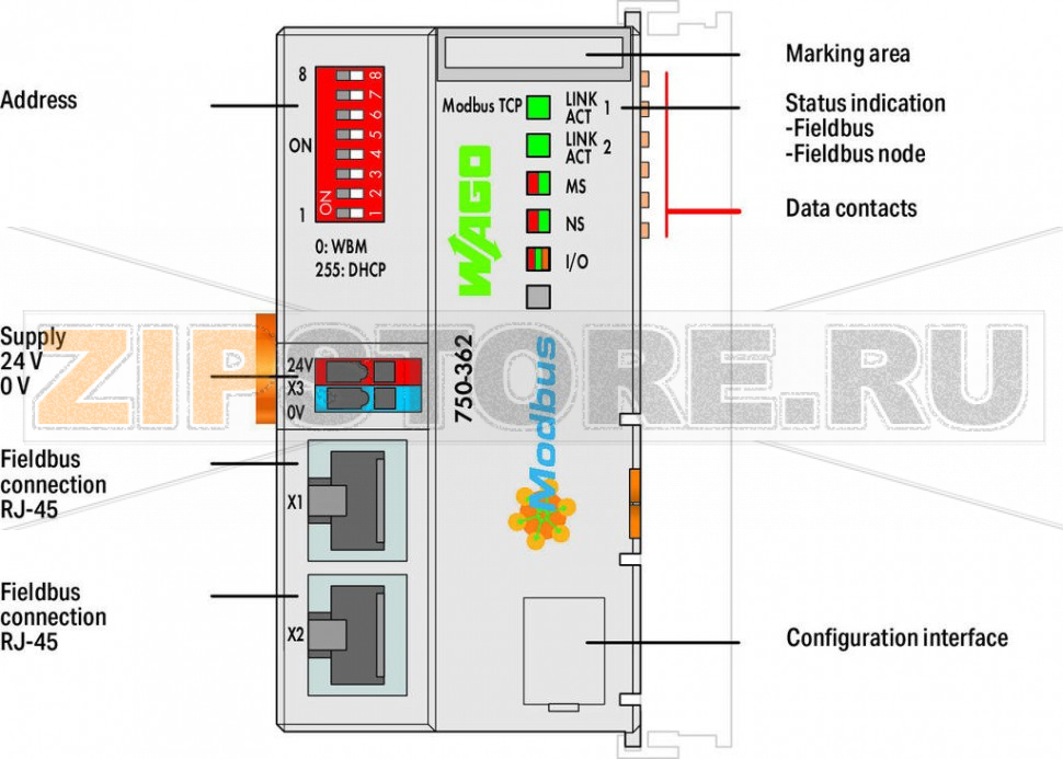 Каплер шины Modbus TCP; 4-е поколение; - Wago 750-362 