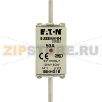 Предохранитель, 50 A, AC 500 В, 120 кА, NH1, gL/gG, IEC Eaton NH FUSE 50AMP 500V gG SIZE 1 DUAL IND