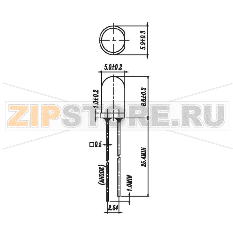 Светодиод круглый, красный, 5 мм, 890 мкд, 10°, 20 мА, 2 В Everlight Opto 333-2SURC/S530-A2 