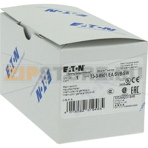 Выключатели главные, 3-полюсн. + N, 32 A, 90° Eaton T3-3-8901/EA/SVB-SW 