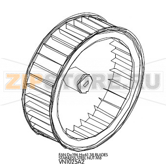 Fan D=196 H=61 38 blades stainless steel nut M8 Unox XB 803 Fan D=196 H=61 38 blades stainless steel nut M8 Unox XB 803Запчасть на деталировке под номером: 89Название запчасти на английском языке: Fan D=196 H=61 38 blades stainless steel nut M8 Unox XB 803