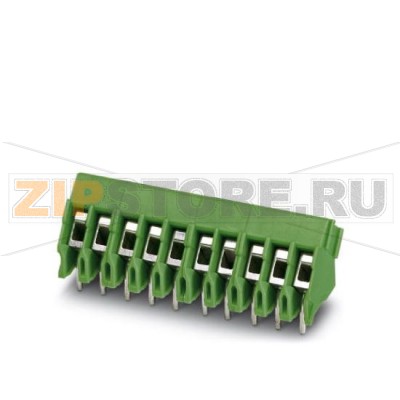 Клеммы для печатного монтажа Phoenix Contact PTA 1,5/ 8-3,5 Номинальный ток: 17,5 А, Номинальное напряжение: 200 В, Размер шага: 3,5 мм, Полюсов: 8, Тип подключения: Винтовые зажимы, Монтаж: пайка, Направление подключения, проводник / печатная плата: 45 °, Цвет: зеленый.Минимальный заказ: 100 шт.Упаковка: 100 шт.