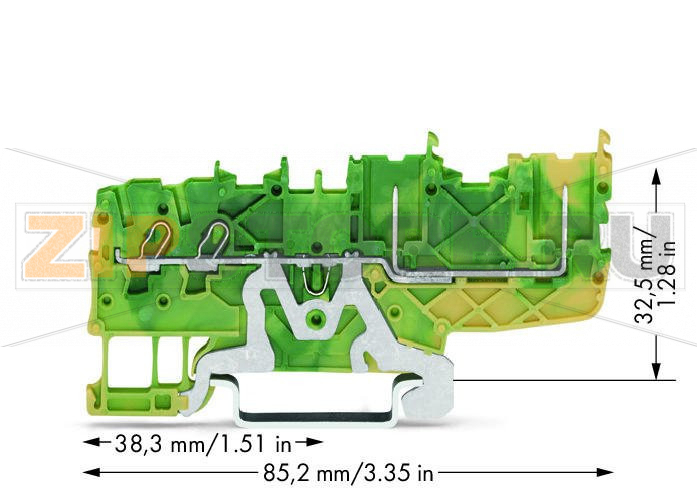 2-проводные / 2-контактные базовые клеммы с заземлением; для DIN-рейки 35 x 15 и 35 x 7,5; Push-in CAGE CLAMP®; 1,00 mm; зеленые-желто Wago 2020-1407 