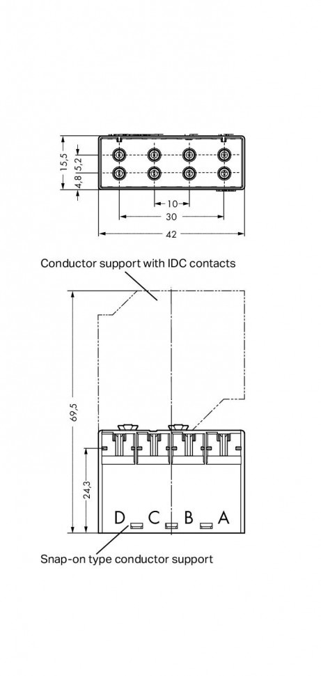 Snap-on type conductor support; 4-пол.; серые Wago 267-328 Универсальная модульная система соединения, от 5 до 11 контактовВозможность расширения системы в будущемКомпактный дизайн...