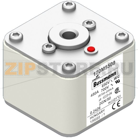 Предохранитель, 450 A, AC 690 В, size 2, 61x77x51 мм, aR, IEC UL Eaton FUSE 450A 690V 2GN/50 A 
