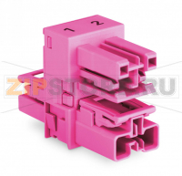 h-distribution connector; 2-pole; Cod. B; 1 input; 2 outputs; outputs on both sides; 3 locking levers; for flying leads; pink Wago 770-1660