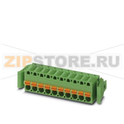 Вилочная часть Phoenix Contact FKC 2,5/18-ST-5,08-RF Номинальный ток: 12 А, Расчетное напряжение (III/2): 320 В, Полюсов: 18, Размер шага: 5,08 мм, Технология подключения: Пружинные зажимы, Цвет: зеленый, Поверхность контакта: олово, Изделие с фланцами с защелками.Минимальный заказ: 50 шт.Упаковка: 50 шт.