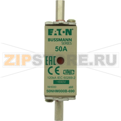 Предохранитель, 50 A, AC 690 В, 120 кА, NH000, aM, IEC Eaton NH FUSE 50AMP 690V aM SIZE 000 