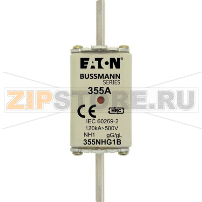 Предохранитель, 355 A, AC 440 В, 120 кА, NH1, gL/gG, IEC Eaton NH FUSE 355A 440V GG/GL SIZE 1 