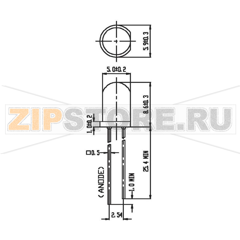 Светодиод круглый, зеленый, 5 мм, 80 мкд, 30°, 20 мА, 2 В Everlight Opto 333-2SYGD/S530-E2 