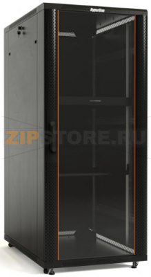 Hyperline TTB-4268-AS-RAL9004 Шкаф напольный 19-дюймовый, 42U, 2055x600х800 мм (ВхШхГ), передняя стеклянная дверь со стальными перфорированными боковинами, задняя дверь сплошная, ручка с замком, крыша нового типа, цвет черный (RAL 9004) (разобранный) 