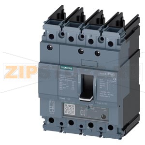Автоматический выключатель 3VA5 UL frame 125 breaking capacity class H 65kA @ 480V 4-pole, line protection TM230, FTAM, In=90A overload protection Ir=90A fixed short-circuit protection Ii=5.. .10 x In N conductor unprotected without connection Siemens 3VA 
