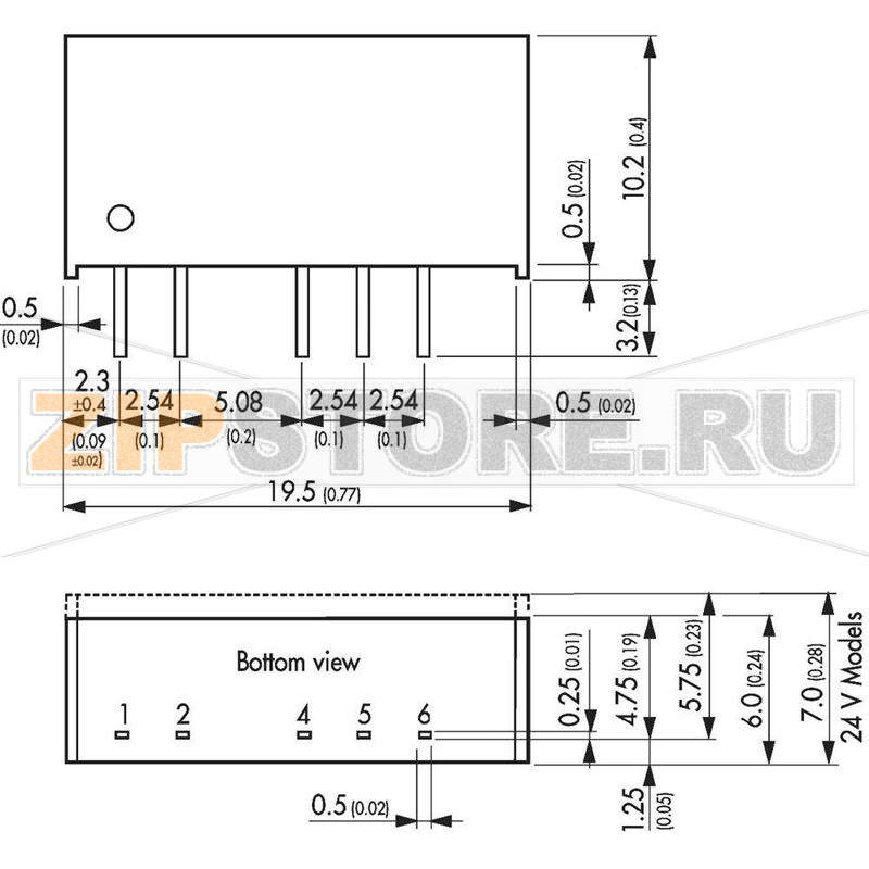 Преобразователь DC/DC, печатный монтаж, 5 V/DC, 200 mA, 1 W Traco Power TMA 0505S 