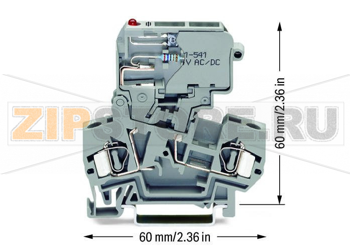 2-conductor fuse terminal block; with pivoting fuse holder; for 5 x 20 mm miniature metric fuse; with blown fuse indication by LED; 15 - 30 V; for DIN-rail 35 x 15 and 35 x 7.5; 4 mm; CAGE CLAMP®; 4,00 mm; gray Wago 281-611/281-541 Примечание:Terminating Aluminum ConductorsWAGO spring clamp terminal blocks are suitable for solid aluminum conductors up to 4 mm?/12 AWG if WAGO “Alu-Plus” Contact Paste is used for termination.“Alu-Plus” Contact Paste Advantages:Automatically destroys the oxide film during clamping.Prevents fresh oxidation at the clamping point.Prevents electrolytic corrosion between aluminum and copper conductors (in the same terminal block).Provides long-term protection against corrosion....