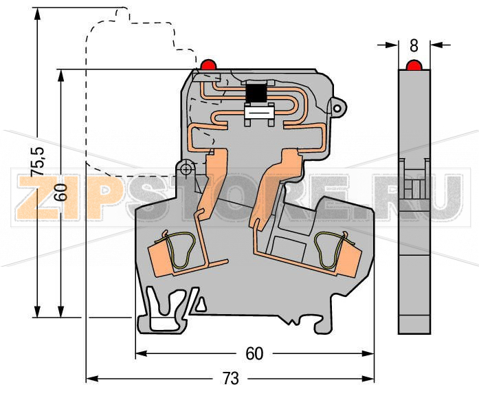 2-conductor fuse terminal block; with pivoting fuse holder; for 5 x 20 mm miniature metric fuse; with blown fuse indication by LED; 15 - 30 V; for DIN-rail 35 x 15 and 35 x 7.5; 4 mm; CAGE CLAMP®; 4,00 mm; gray Wago 281-611/281-541 Примечание:Terminating Aluminum ConductorsWAGO spring clamp terminal blocks are suitable for solid aluminum conductors up to 4 mm?/12 AWG if WAGO “Alu-Plus” Contact Paste is used for termination.“Alu-Plus” Contact Paste Advantages:Automatically destroys the oxide film during clamping.Prevents fresh oxidation at the clamping point.Prevents electrolytic corrosion between aluminum and copper conductors (in the same terminal block).Provides long-term protection against corrosion....