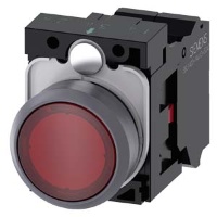 КНОПКА С ПОДСВЕТКОЙ, 22MM, КРУГЛАЯ,  ПЛАСТИК С МЕТАЛЛИЧЕСКИМ ФРОНТАЛЬНЫМ КОЛЬЦОМ, КРАСНАЯ, ПЛОСКАЯ КНОПКА, КОНТАКТЫ МГНОВЕННОГО ДЕЙСТВИЯ, С ДЕРЖАТЕЛЕМ, 1NC, МОДУЛЬ ПОДСВЕТКИ С ИНТЕГРИРОВАННЫМ СВЕТОДИОДОМ 24V AC/DC,  ПРУЖИННЫЕ КЛЕММЫ, С ГРАВИРОВКОЙ ЛАЗЕРОМ