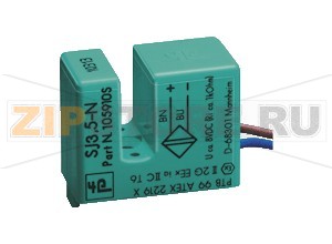 Индуктивный датчик Inductive slot sensor SJ3,5-N-GN Pepperl+Fuchs General specificationsSwitching functionNormally closed (NC)Output typeNAMURSlot width3.5 mmDepth of immersion (lateral)5 ... 7 mm , typ. 6 mmOutput type2-wireNominal ratingsNominal voltage8.2 V (Ri approx. 1 k&Omega)Operating voltage5 ... 25 VSwitching frequency0 ... 3000 HzHysteresis0.11 ... 0.2  mmSuitable for 2:1 technologyyes , Reverse polarity protection diode not requiredCurrent consumptionMeasuring plate not detected&ge 3 mAMeasuring plate detected&le 1 mAFunctional safety related parametersMTTFd11150 aMission Time (TM)20 aDiagnostic Coverage (DC)0 %Compliance with standards and directivesStandard conformityNAMUREN 60947-5-6:2000 IEC 60947-5-6:1999Approvals and certificatesUL approvalcULus Listed, General PurposeCSA approvalcCSAus Listed, General PurposeCCC approvalCCC approval / marking not required for products rated &le36 VAmbient conditionsAmbient temperature-25 ... 100 °C (-13 ... 212 °F)Mechanical specificationsConnection typeflexible leads LiY , 500 mmCore cross-section0.14 mm2Housing materialPBT/PPSDegree of protectionIP67Equipment protection level Da Highest permissible ambient temperatureDetails of the correlation between the type of circuit connected, the maximum permissible ambient temperature, the surface temperature, and the effective internal reactance values can be found on the EU-type-examination certificate. The maximum permissible ambient temperature of the data sheet must be noted, in addition, the lower of the two values must be maintained.General informationUse in the hazardous areasee instruction manualsCategory1G 2G 1D