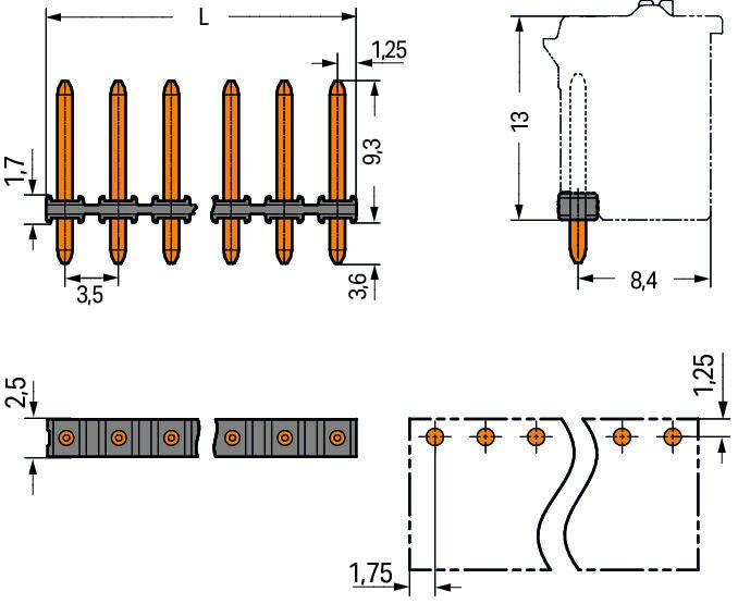 Solder pin strip; 1.0 mm O solder pin; straight; Pin spacing 3.5 mm; 12-pole; black Wago 2091-1712 Lotstiftleisten mit geraden und abgewinkelten Lotstiften fur rechtwinklige und parallele Steckrichtung zur LeiterplattePolverlustfreies Aneinanderreihen von mehreren Federleisten in einer Lotstiftleiste zur Trennung von Funktionen moglich...